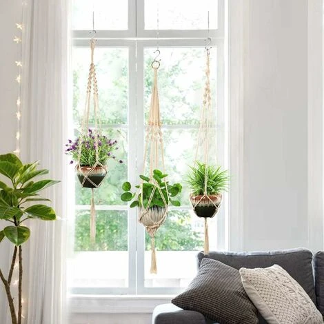 RHAFAYRE Macrame Plant Hanger Rope 4 Pcs Hanging Pot Plant Holder Indoor Outdoor Garden Decoration With 4 Hanging Hooks 2 RHAFAYRE Macrame Plant Hanger Rope 4 Pcs Hanging Pot Plant Holder Indoor Outdoor Garden Decoration With 4 Hanging Hooks - Image 2