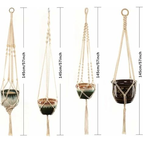 RHAFAYRE Macrame Plant Hanger Rope 4 Pcs Hanging Pot Plant Holder Indoor Outdoor Garden Decoration With 4 Hanging Hooks 3 RHAFAYRE Macrame Plant Hanger Rope 4 Pcs Hanging Pot Plant Holder Indoor Outdoor Garden Decoration With 4 Hanging Hooks - Image 3