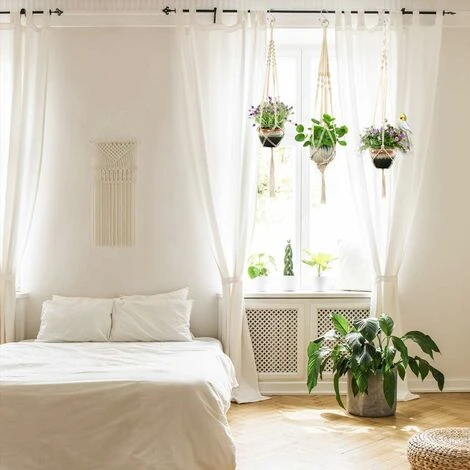 RHAFAYRE Macrame Plant Hanger Rope 4 Pcs Hanging Pot Plant Holder Indoor Outdoor Garden Decoration With 4 Hanging Hooks 4 RHAFAYRE Macrame Plant Hanger Rope 4 Pcs Hanging Pot Plant Holder Indoor Outdoor Garden Decoration With 4 Hanging Hooks - Image 4