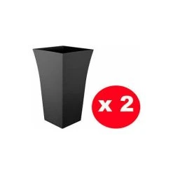 2 X LARGE BLACK MILANO PLANTER GARDEN FLOWER POT TRENDY GLOSS PLASTIC BEAUTIFUL