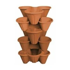 6 X STRAWBERRY PLANTER -STACKED IN TRIOS - GARDEN PLANTS PLASTIC POT -TERRACOTTA