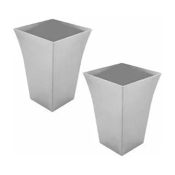 2 X LARGE SILVER MILANO PLANTER GARDEN FLOWER POT TRENDY GLOSS PLASTIC BEAUTIFUL