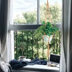 2 Packs Macrame Plant Hanger, Plant Hanging Pot, For Hanging Flower Pot Plant Hanging Hanging Decoration Home Balcony Decoration, 4 Rope Legs, 105cm -Dwarf Discovery shop 66546267 3