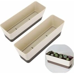 Rectangular Flower Box, 12 Rectangular Plastic Flower Pot, Outdoor Balcony Planters For Succulents, Flowers, African Violets, Set Of 2