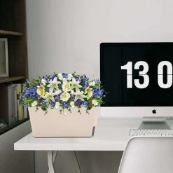 10.5 Inch Rectangle Self Watering Planter Set Of 3, Plastic Plant Pot With Visual Water Level Window Indoor Decorative Garden Flower Pot (Green/Brown/Orange) -Dwarf Discovery shop 68264642 3