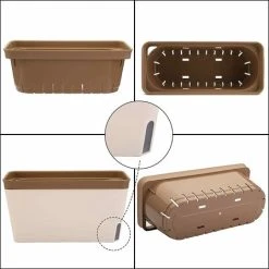 10.5 Inch Rectangle Self Watering Planter Set Of 3, Plastic Plant Pot With Visual Water Level Window Indoor Decorative Garden Flower Pot (Green/Brown/Orange) -Dwarf Discovery shop 68264642 5