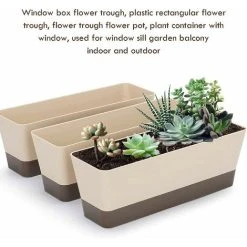 Balcony Garden Rectangular Plastic Planters,Vegetable Flower Planter Box Planting Pot For Windowsill,Patio,Home Decor,Porch -Dwarf Discovery shop 68267203 4