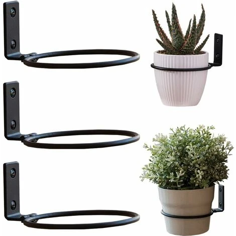 Flower Pot Wall Mount Holder, 3 Pieces Metal Flower Pot Ring, Ring Flower Pot Holder, Foldable, With Screws, For Indoor Gardens, Hallways, Indoor Greenery (4 Inches Black) 1 Flower Pot Wall Mount Holder, 3 Pieces Metal Flower Pot Ring, Ring Flower Pot Holder, Foldable, With Screws, For Indoor Gardens, Hallways, Indoor Greenery (4 Inches Black)