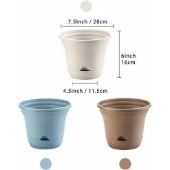 Flower Pots 20CM Self-Watering Flower Pot, Long-Term Plant Pot For Water Storage, Deep Reservoir, Planter Pot For Indoor Plants Home Decoration - Beige, Set Of 4 -Dwarf Discovery shop 70075187 4