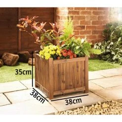 Alternative view of Square Wooden Garden Planters Outdoor Plant Flower Pot Display Box Burntwood