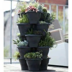 Garden Flower Pot Large Stackable Vertical Tripple Pocket Planter Self Watering Plant Pots, Polypropylene, 42 X 44 X 20 Cm -Dwarf Discovery shop 71164107 3