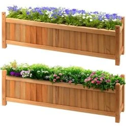 2 X Wooden Garden Planters Flower Plant Pot Window Box Planting Raise Bed Basket (2 X Large Rectangular Planters)