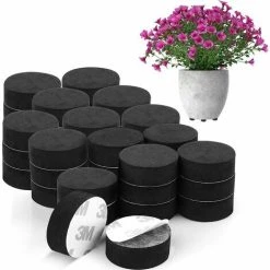 Invisible Flower Pot Stand (Pack Of 48) - Black Rubber Feet For Elevating Plants - Self-Adhesive Pad For Medium And Large Pots - Outdoor And Indoor Plant Riser