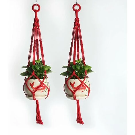 GDRHVFD Pack Of 2 Macrame Plant Hangers, Handmade Cotton Rope Hanging Planters, Flower Pot Holders, Indoor Plant Hangers - Red 1 GDRHVFD Pack Of 2 Macrame Plant Hangers, Handmade Cotton Rope Hanging Planters, Flower Pot Holders, Indoor Plant Hangers - Red