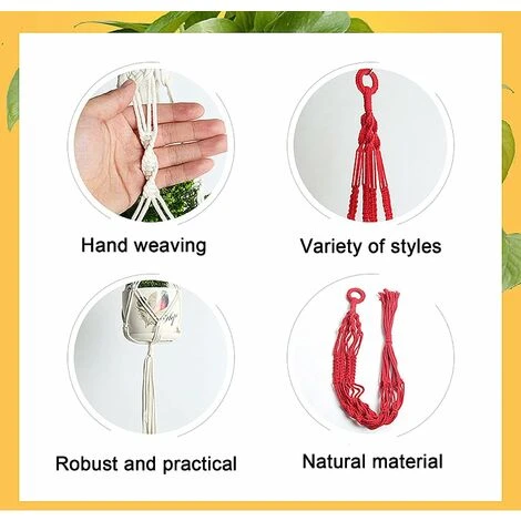 GDRHVFD Pack Of 2 Macrame Plant Hangers, Handmade Cotton Rope Hanging Planters, Flower Pot Holders, Indoor Plant Hangers - Red 2 GDRHVFD Pack Of 2 Macrame Plant Hangers, Handmade Cotton Rope Hanging Planters, Flower Pot Holders, Indoor Plant Hangers - Red - Image 2