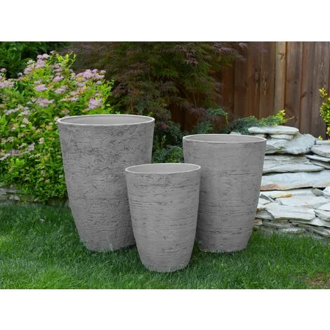 Flower Planter Tall Stone Garden Plant Pot Indoor Outdoor Grey 35x50 Cm Camia 2 Flower Planter Tall Stone Garden Plant Pot Indoor Outdoor Grey 35x50 Cm Camia - Image 2