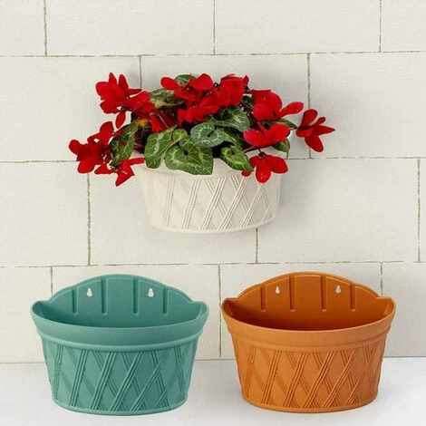 1 Pc Plastic Wall Hanging Semicircular Flower Pot Creative Wall Hanging Hanging Planting For Balcony Gardens Flowers Or Plants (Grey White) 4 1 Pc Plastic Wall Hanging Semicircular Flower Pot Creative Wall Hanging Hanging Planting For Balcony Gardens Flowers Or Plants (Grey White) - Image 4