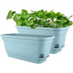40CM Self-Watering Plant Pot Rectangular Plastic Planters, Modern Decorative Flower Pot For All Plants, Flowers, Herbs - Blue, Set Of 2