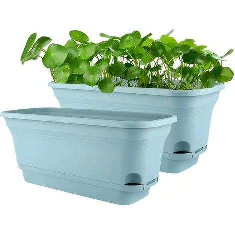 40CM Self-Watering Plant Pot Rectangular Plastic Planters, Modern Decorative Flower Pot For All Plants, Flowers, Herbs - Blue, Set Of 2 1 40CM Self-Watering Plant Pot Rectangular Plastic Planters, Modern Decorative Flower Pot For All Plants, Flowers, Herbs - Blue, Set Of 2
