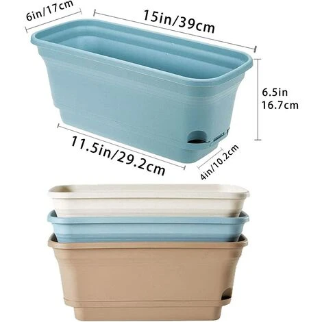 40CM Self-Watering Plant Pot Rectangular Plastic Planters, Modern Decorative Flower Pot For All Plants, Flowers, Herbs - Blue, Set Of 2 2 40CM Self-Watering Plant Pot Rectangular Plastic Planters, Modern Decorative Flower Pot For All Plants, Flowers, Herbs - Blue, Set Of 2 - Image 2