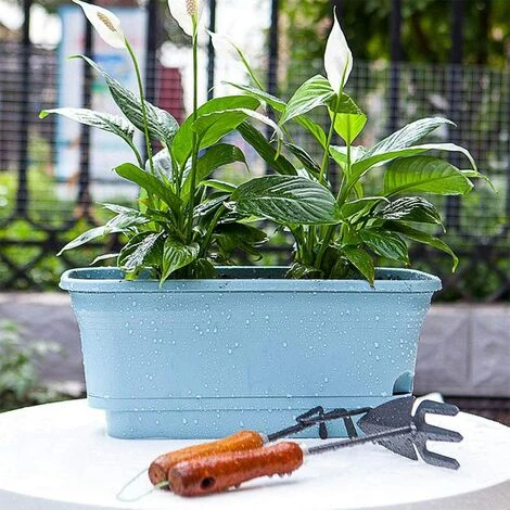 40CM Self-Watering Plant Pot Rectangular Plastic Planters, Modern Decorative Flower Pot For All Plants, Flowers, Herbs - Blue, Set Of 2 4 40CM Self-Watering Plant Pot Rectangular Plastic Planters, Modern Decorative Flower Pot For All Plants, Flowers, Herbs - Blue, Set Of 2 - Image 4