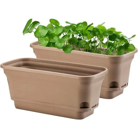 40CM Self-Watering Plant Pot Rectangular Plastic Planters, Modern Decorative Flower Pot For All Plants, Flowers, Herbs - Brown, Set Of 2 1 40CM Self-Watering Plant Pot Rectangular Plastic Planters, Modern Decorative Flower Pot For All Plants, Flowers, Herbs - Brown, Set Of 2