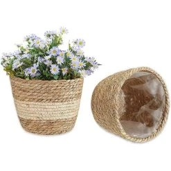 2 Pieces Plant Basket Seagrass Basket Flower Basket Hand Woven Flower Pots Straw Flower Pot For Indoor Or Outdoor Decoration