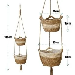 Seagrass Hanging Planter Basket, 2 Size Indoor Outdoor Woven Flower Pot - Flower Pots Cover Storage Basket Plant Containers (Beige) -Dwarf Discovery shop 75329621 4