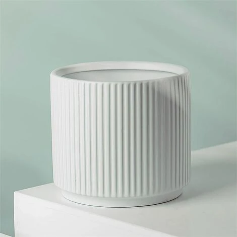 Leaf White Ribbed Ceramic Plant Pot With Bamboo Stand 17 X 17 X 21cm 3 Leaf White Ribbed Ceramic Plant Pot With Bamboo Stand 17 X 17 X 21cm - Image 3