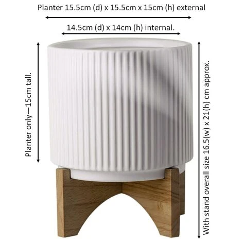 Leaf White Ribbed Ceramic Plant Pot With Bamboo Stand 17 X 17 X 21cm 4 Leaf White Ribbed Ceramic Plant Pot With Bamboo Stand 17 X 17 X 21cm - Image 4