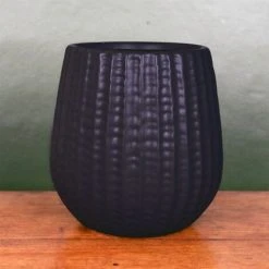 Leaf Black Ceramic Planter Plant Pot