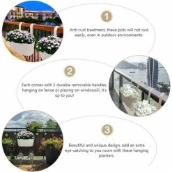 Hanging Planter Flower Pot Balcony Planters Metal Bucket Garden Hanging Planter For Railing Fence Balcony Garden Home Decoration，BR-Vie -Dwarf Discovery shop 85887642 3