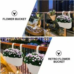 Hanging Planter Flower Pot Balcony Planters Metal Bucket Garden Hanging Planter For Railing Fence Balcony Garden Home Decoration，BR-Vie -Dwarf Discovery shop 85887642 4
