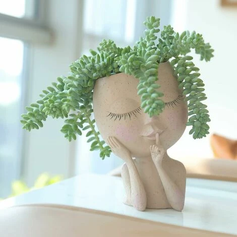 Face Plant Pot Unique Face Flower Pot For Indoor And Outdoor Plants Resin Head Planter With Drain Hole Cute Lady Face Flower Pots Closed Eyes (Clear) 3 Face Plant Pot Unique Face Flower Pot For Indoor And Outdoor Plants Resin Head Planter With Drain Hole Cute Lady Face Flower Pots Closed Eyes (Clear) - Image 3