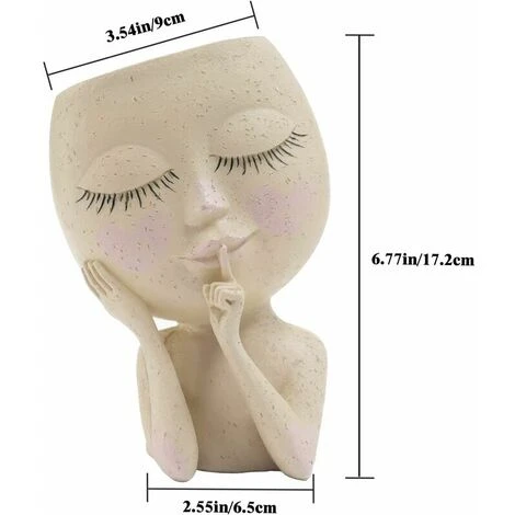 Face Plant Pot Unique Face Flower Pot For Indoor And Outdoor Plants Resin Head Planter With Drain Hole Cute Lady Face Flower Pots Closed Eyes (Clear) 5 Face Plant Pot Unique Face Flower Pot For Indoor And Outdoor Plants Resin Head Planter With Drain Hole Cute Lady Face Flower Pots Closed Eyes (Clear) - Image 5