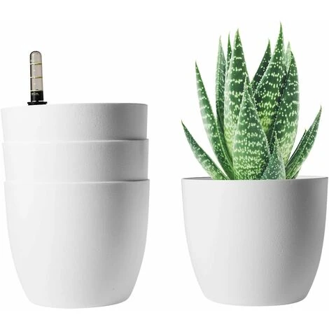 GDRHVFD White Self-Irrigation Flower Box 15.5 13cm Plastic Round Set Of 4, Pot With Water Reserve And Water Level Indicator Pot With Watering System 1 GDRHVFD White Self-Irrigation Flower Box 15.5 13cm Plastic Round Set Of 4, Pot With Water Reserve And Water Level Indicator Pot With Watering System