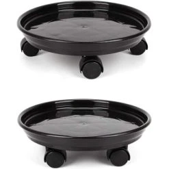 2 Pack Plant Caddy, 11.8" Round Potted Plant Stand On Wheels, Heavy Duty Flower Pot Rack On Rollers Dolly Trolley Saucer Tray Pallet With Universal Wheels For Indoor Outdoor Home Garden