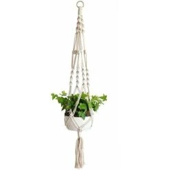 LITZEE Macrame Hanging Basket Cotton Rope Hanging Basket Flower Pot Plant Holder Hook For Indoor Outdoor Ceilings Balconies Wall Decor