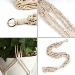 LITZEE Macrame Hanging Basket Cotton Rope Hanging Basket Flower Pot Plant Holder Hook For Indoor Outdoor Ceilings Balconies Wall Decor -Dwarf Discovery shop 90319801 3