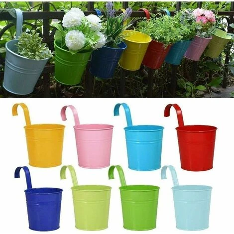 LITZEE Flower Pot Iron/Metal Hanging Flower Pot For 8 Pots Balcony Garden Wall Metal Bucket Hanging Rack Gift Detachable Style 1 LITZEE Flower Pot Iron/Metal Hanging Flower Pot For 8 Pots Balcony Garden Wall Metal Bucket Hanging Rack Gift Detachable Style