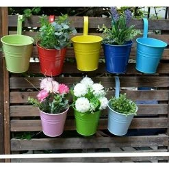 Alternative view of LITZEE Flower Pot Iron/Metal Hanging Flower Pot For 8 Pots Balcony Garden Wall Metal Bucket Hanging Rack Gift Detachable Style