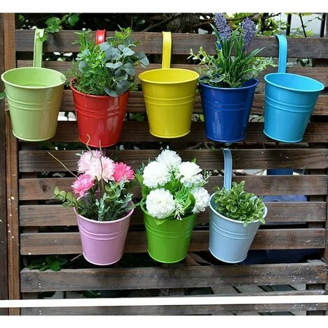 LITZEE Flower Pot Iron/Metal Hanging Flower Pot For 8 Pots Balcony Garden Wall Metal Bucket Hanging Rack Gift Detachable Style 2 LITZEE Flower Pot Iron/Metal Hanging Flower Pot For 8 Pots Balcony Garden Wall Metal Bucket Hanging Rack Gift Detachable Style - Image 2