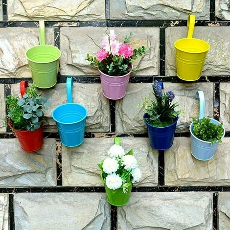 LITZEE Flower Pot Iron/Metal Hanging Flower Pot For 8 Pots Balcony Garden Wall Metal Bucket Hanging Rack Gift Detachable Style 4 LITZEE Flower Pot Iron/Metal Hanging Flower Pot For 8 Pots Balcony Garden Wall Metal Bucket Hanging Rack Gift Detachable Style - Image 4