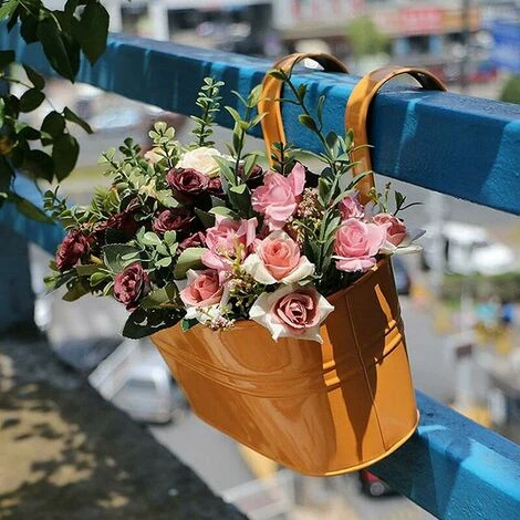 LITZEE Flower Pot Metal Hanging Flower Pots, Detachable Hook, Balcony Or Garden Planter 27x 21 X 14.5 Cm Yellow 2 LITZEE Flower Pot Metal Hanging Flower Pots, Detachable Hook, Balcony Or Garden Planter 27x 21 X 14.5 Cm Yellow - Image 2
