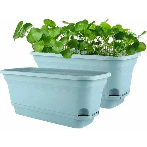 40cm Self-Watering Flower Pot Rectangle Plastic Planters Modern Decorative Flower Pot For All Plants Flowers Herbs - Blue Set Of 2 1 40cm Self-Watering Flower Pot Rectangle Plastic Planters Modern Decorative Flower Pot For All Plants Flowers Herbs - Blue Set Of 2