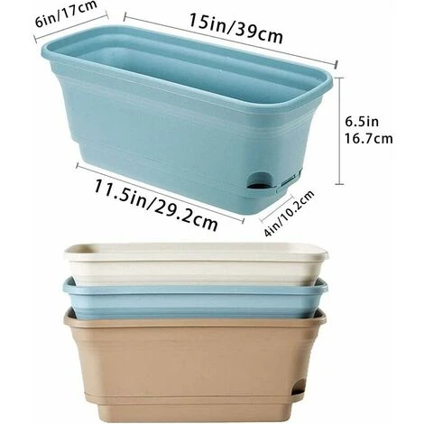 40cm Self-Watering Flower Pot Rectangle Plastic Planters Modern Decorative Flower Pot For All Plants Flowers Herbs - Blue Set Of 2 2 40cm Self-Watering Flower Pot Rectangle Plastic Planters Modern Decorative Flower Pot For All Plants Flowers Herbs - Blue Set Of 2 - Image 2