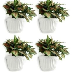 Pack Resin Wall Hanging Vertical Planter Pot Garden Living Room Wall Mount Window Hanging Plant Flower Basket For Herbs Balcony Railing Shelf Fence Bedroom Trellis Decor,White