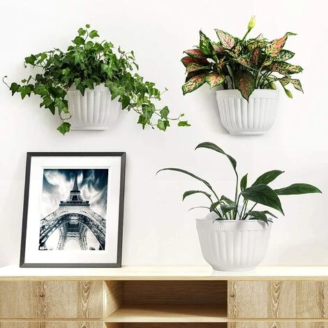 Pack Resin Wall Hanging Vertical Planter Pot Garden Living Room Wall Mount Window Hanging Plant Flower Basket For Herbs Balcony Railing Shelf Fence Bedroom Trellis Decor,White 4 Pack Resin Wall Hanging Vertical Planter Pot Garden Living Room Wall Mount Window Hanging Plant Flower Basket For Herbs Balcony Railing Shelf Fence Bedroom Trellis Decor,White - Image 4