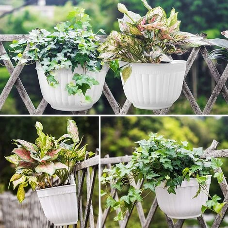Pack Resin Wall Hanging Vertical Planter Pot Garden Living Room Wall Mount Window Hanging Plant Flower Basket For Herbs Balcony Railing Shelf Fence Bedroom Trellis Decor,White 5 Pack Resin Wall Hanging Vertical Planter Pot Garden Living Room Wall Mount Window Hanging Plant Flower Basket For Herbs Balcony Railing Shelf Fence Bedroom Trellis Decor,White - Image 5