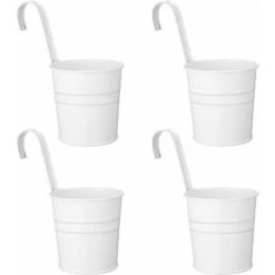 4pcs Hanging Flower Pot Shabby Flower Vase Hanging Pot Metal Bucket Wall Mounted Flowerpot With Hooks Hanging Flower Bucket For Balcony Outdoor Garden Country House Decoration White 10 10 8） SOEKAVI